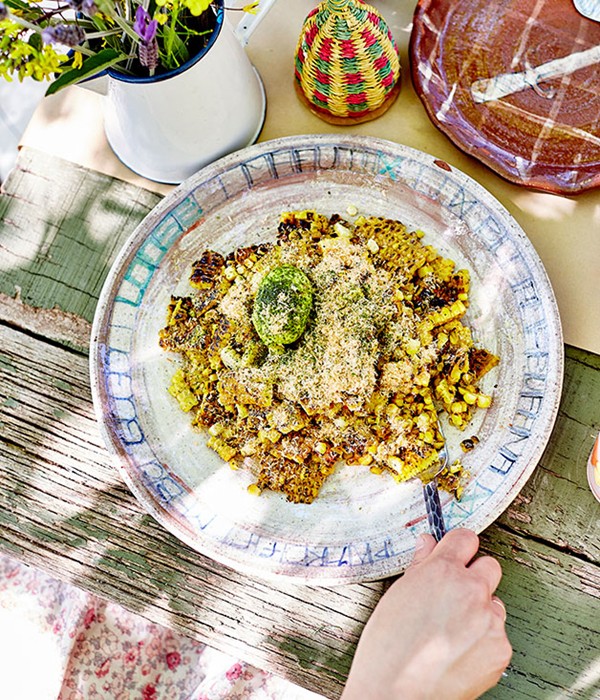 Corn salad with prawn salt