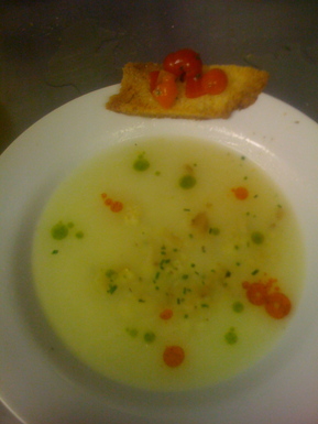 Corn soup with basil butter
