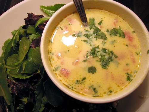 Corn soup with salsa