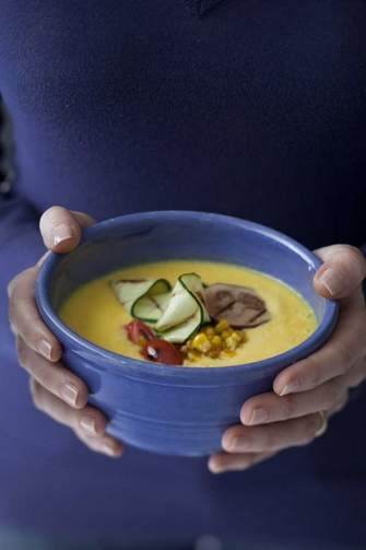Corn soup with summer vegetables