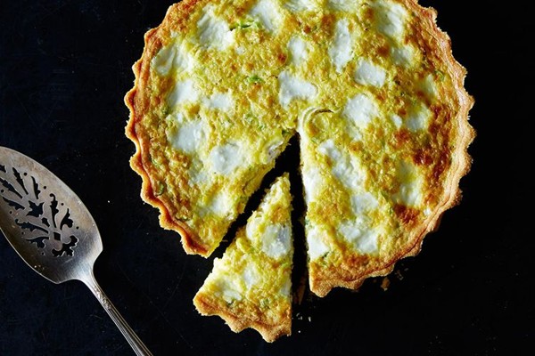 Corn, spring onion, and ricotta tart