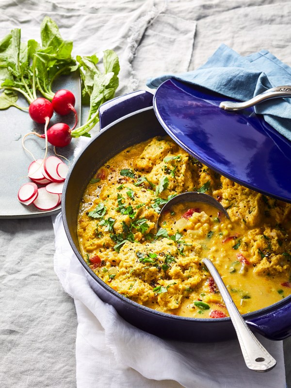 Corn stew with cornmeal dumplings