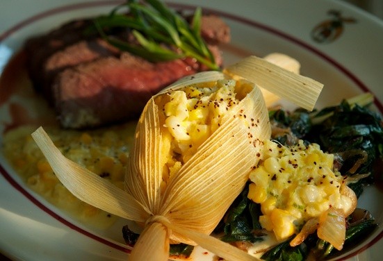 Corn tamales with Swiss chard