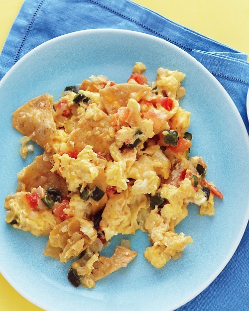 Corn-tortilla and egg scramble