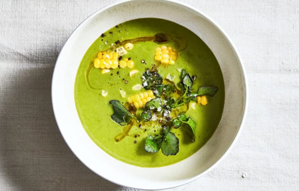 Corn, watercress, and potato soup