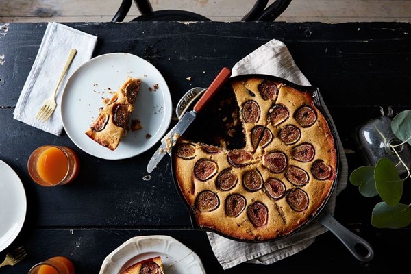 Cornbread coffee cake with fresh figs and walnut streusel