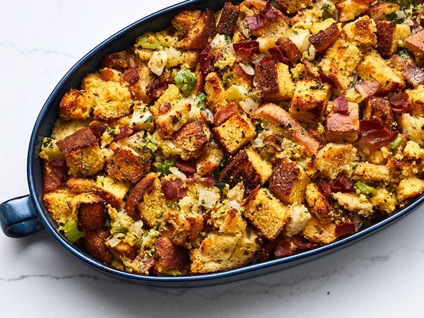 Cornbread dressing with buttery sage croutons