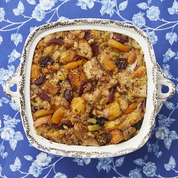Cornbread dressing with dried fruits and nuts