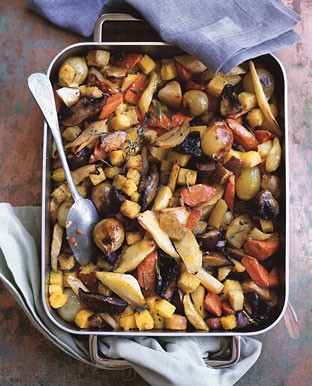 Cornbread dressing with roasted fall vegetables