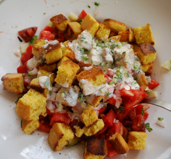Cornbread panzanella with real ranch dressing