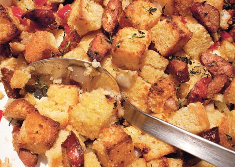 Cornbread stuffing with andouille, fennel, and bell peppers