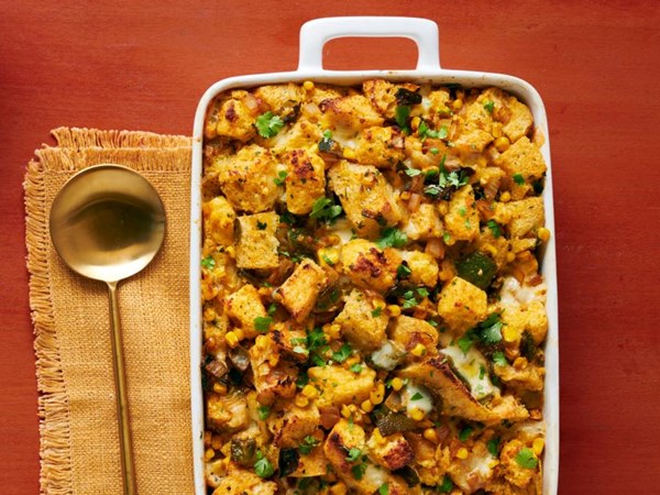 Cornbread stuffing with poblanos and cheese 