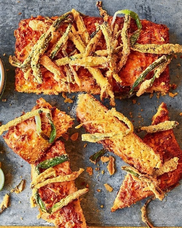 Cornbread with deep-fried spring onions