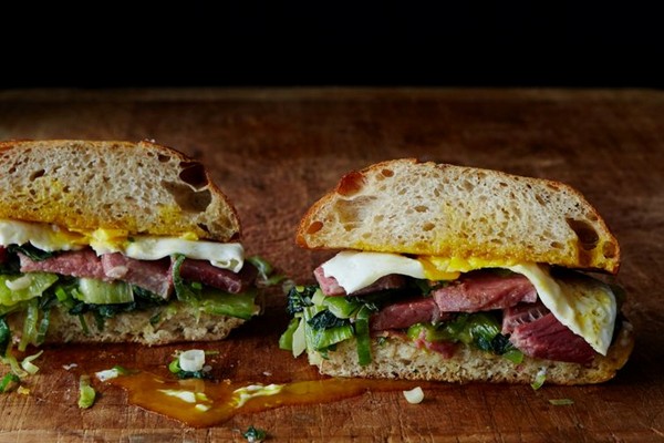 Corned beef and cabbage breakfast sandwich