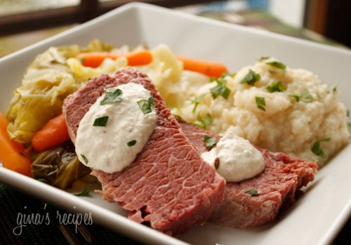 Corned beef and cabbage with horseradish cream
