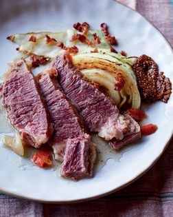 Corned beef with braised cabbage wedges