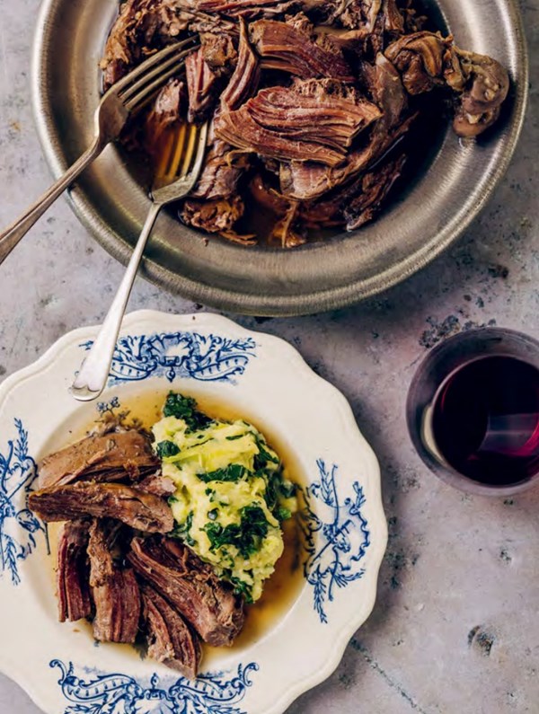 Corned hindquarter of wallaby with colcannon