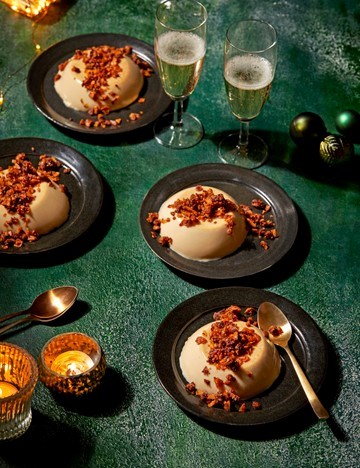 Cornflake panna cottas with crunchy nut clusters
