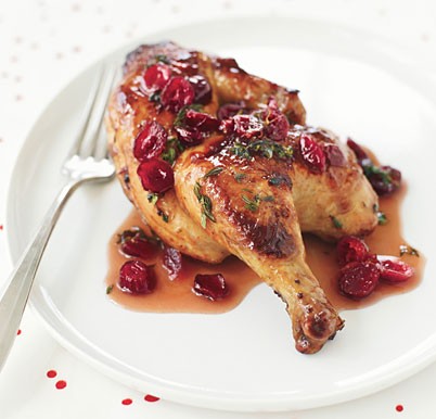 Cornish game hen with double-cranberry and thyme sauce
