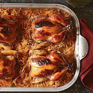 Cornish game hens with root vegetable hash