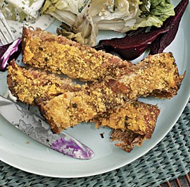 Cornmeal and green peppercorn crusted spareribs