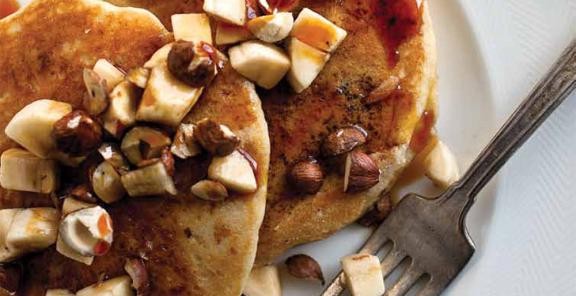 Cornmeal banana walnut pancakes