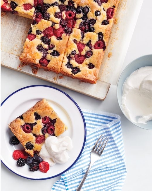 Cornmeal-berry sheet cake