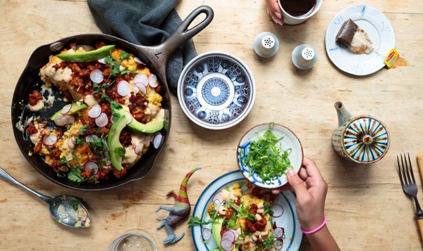 Cornmeal biscuits with chorizo gravy and scallions