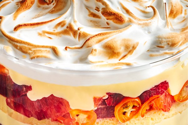Cornmeal cake trifle with sabayon and candied kumquats