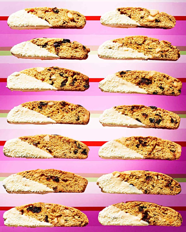 Cornmeal, cherry, and white-chocolate chunk biscotti