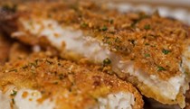 Cornmeal-crusted black skillet fish with shallot sprinkles
