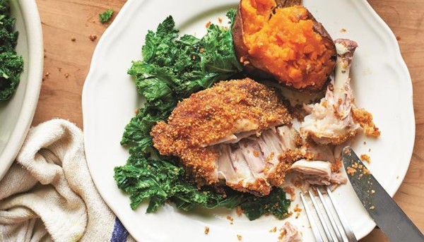 Cornmeal-crusted chicken thighs with Jamaican spice