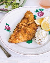 Cornmeal-crusted fish with green-tomato tartar sauce