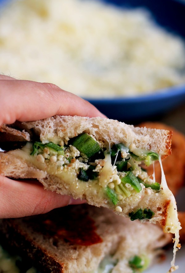Cornmeal-crusted fried okra grilled cheese