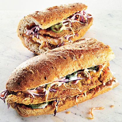 Cornmeal-crusted tilapia sandwiches with jicama slaw