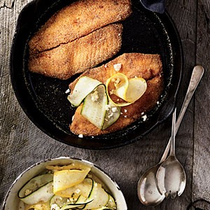 Cornmeal-crusted tilapia with squash salad