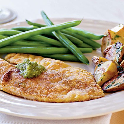 Cornmeal-crusted tilapia with tomatillo salsa