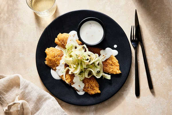 Cornmeal-crusted trout with preserved lemon yogurt