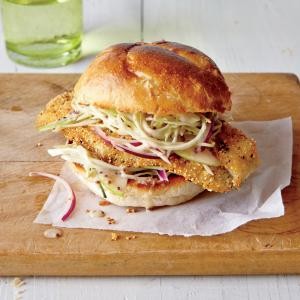 Cornmeal-dusted catfish sandwiches with tangy slaw
