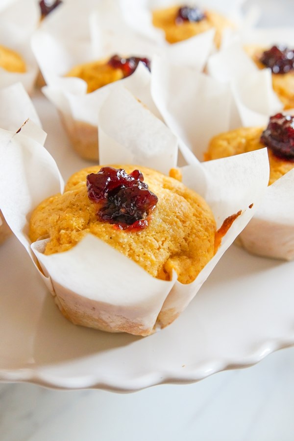 Cornmeal muffins with blackberry jam
