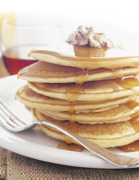 Cornmeal pancakes with honey-pecan butter