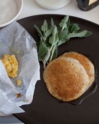 Cornmeal pancakes with lemon-sage brown butter
