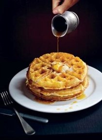 Cornmeal waffles with apple cider syrup