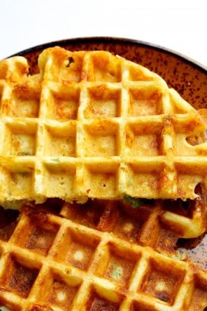 Cornmeal waffles with cheddar, chipotle and scallions