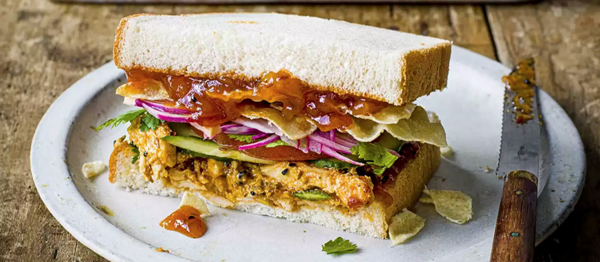 Coronation chicken and poppadom sarnie
