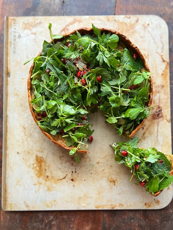 Coronation quiche with jewelled salsa