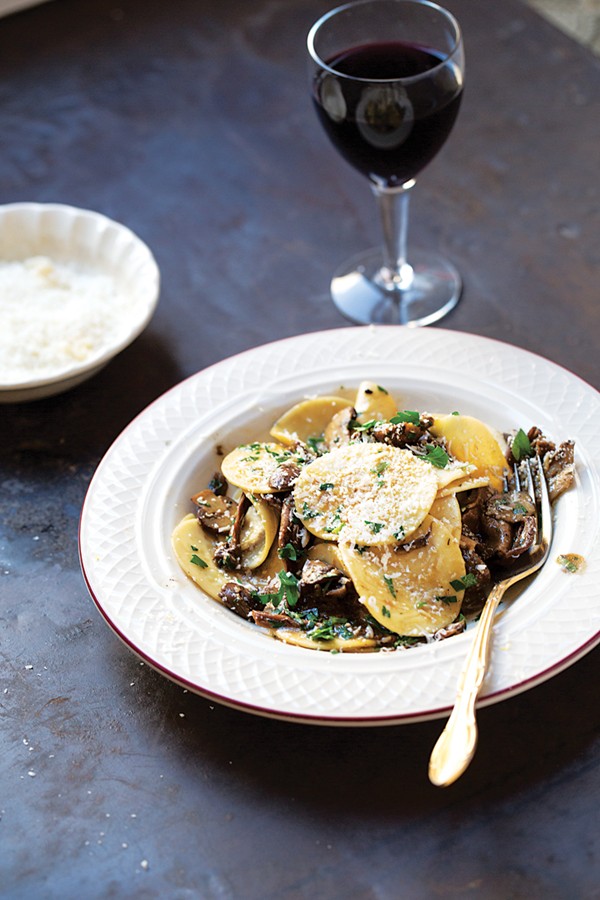Corzetti pasta with dried mushroom ragu