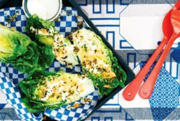 Cos salad with buttermilk dressing and jalapeno crumbs