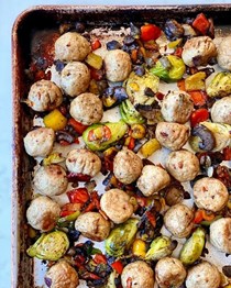 Costco sheet pan meatballs with fire-roasted veggies 