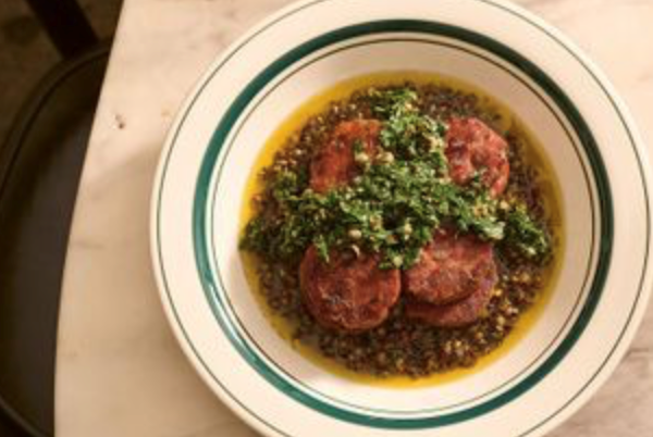 Cotechino with lentils and salsa verde